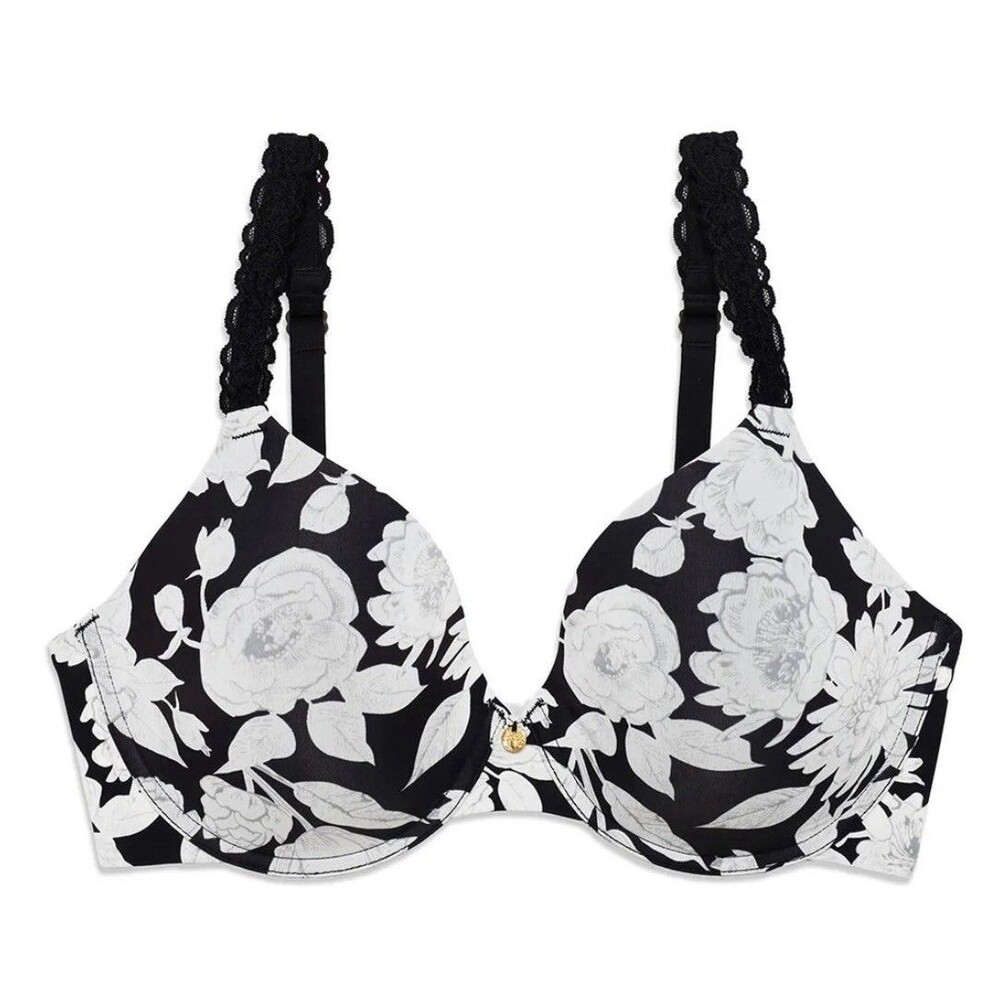 Natori Pure Luxe Custom Coverage Contour Underwire Bra Black Garden Rose 32G New